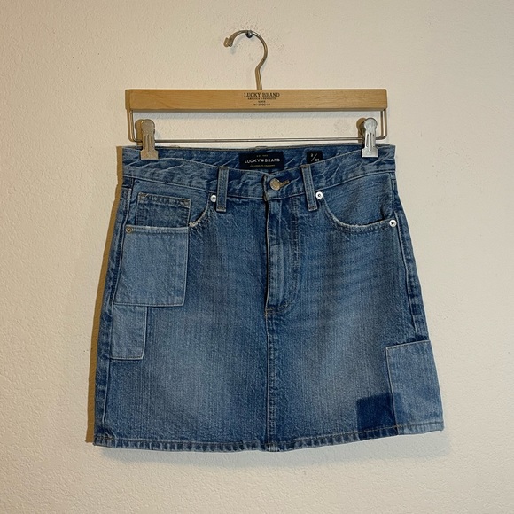 Lucky Brand Patchwork Color Block Denim Mini Skirt 26 - Picture 6 of 10